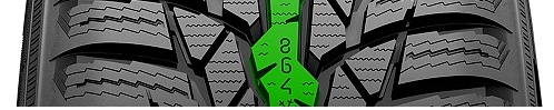 Indicateur d'usure de la bande de roulement sur le Nokian WR A3. Indicateur d'usure de la bande de roulement sur le Nokian WR A3.