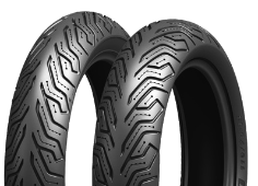 Gros plan de la bande de roulement Michelin City Grip Saver 120/80-14 58 S Avant M/C